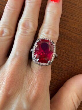 NIB Jean Dousset Sterling Silver 925 Ruby Red Statement Ring